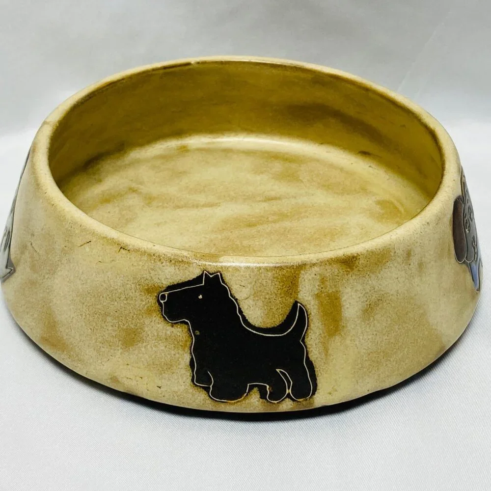 Mara Of Mexico Ceramic Stoneware Dog Bowl 16oz With Playful Dog Illustrations